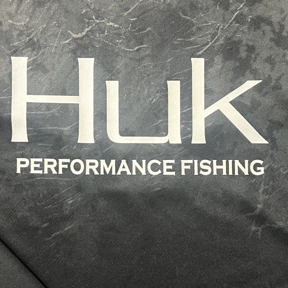 Huk Performance Fishing Long Sleeve Camo Shirt Men L Gray Black Moisture Wicking - Picture 8 of 13